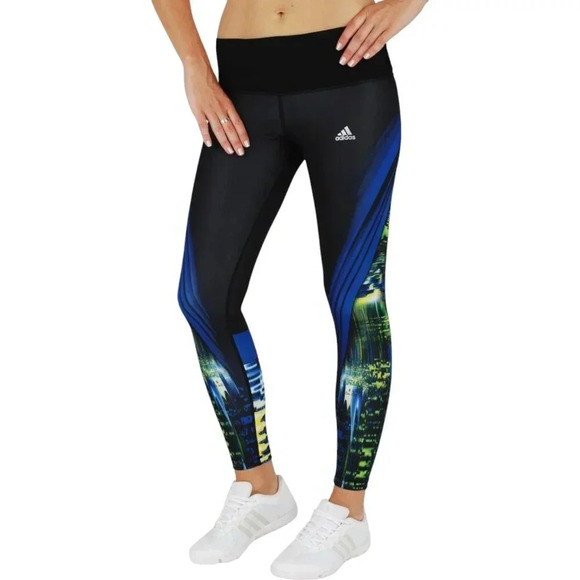 Adidas Leggings Techfit Climalite Medium Compression Black Blue Workout Size Med - Picture 2 of 12